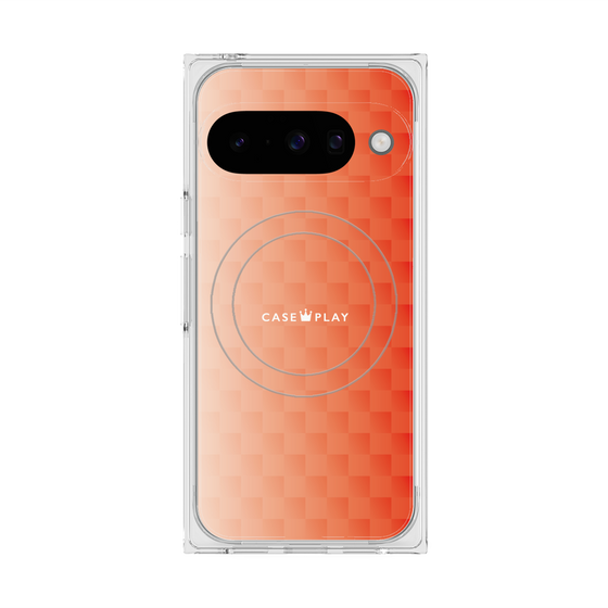 プレミアムスクエアケース with Pixelsnap［ CASEPLAY Check - Orange ］