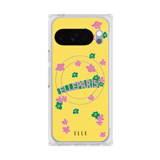 プレミアムスクエアケース with Pixelsnap［ ELLE - フラワー ］