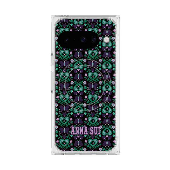 プレミアムスクエアケース with Pixelsnap［ ANNA SUI - バタフライハーツ - グリーン ］