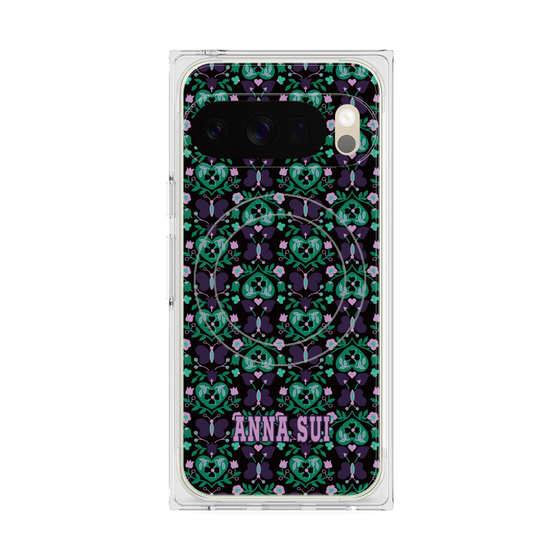 プレミアムスクエアケース with Pixelsnap［ ANNA SUI - バタフライハーツ - グリーン ］