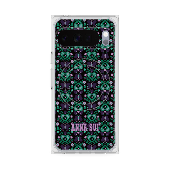プレミアムスクエアケース with Pixelsnap［ ANNA SUI - バタフライハーツ - グリーン ］