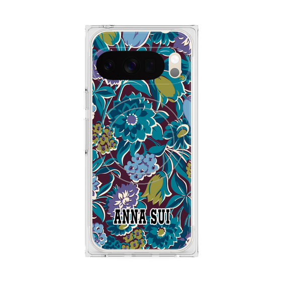 プレミアムスクエアケース with Pixelsnap［ ANNA SUI - ガーデンフワラー - シアン ］