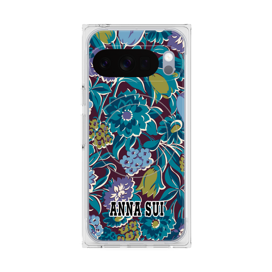 プレミアムスクエアケース with Pixelsnap［ ANNA SUI - ガーデンフワラー - シアン ］