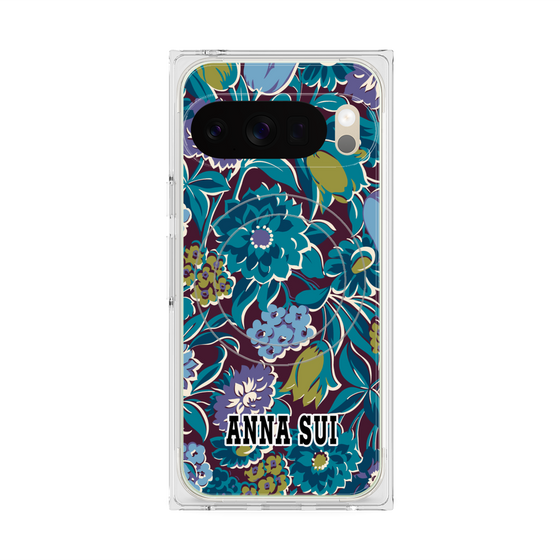 プレミアムスクエアケース with Pixelsnap［ ANNA SUI - ガーデンフワラー - シアン ］