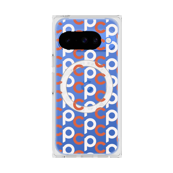 プレミアムスクエアケース with Pixelsnap［ オリジナル - CASEPLAYイニシャル総柄 - オレンジ ］