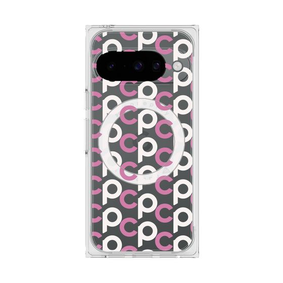 プレミアムスクエアケース with Pixelsnap［ オリジナル - CASEPLAYイニシャル総柄 - ピンク ］