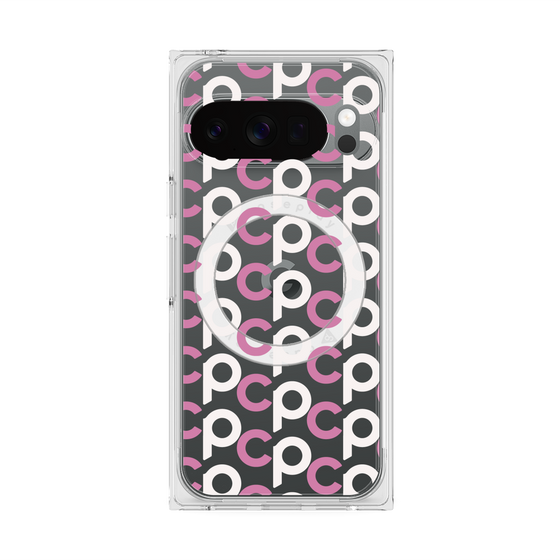 プレミアムスクエアケース with Pixelsnap［ オリジナル - CASEPLAYイニシャル総柄 - ピンク ］