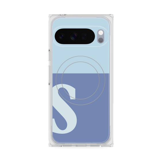 プレミアムスクエアケース with Pixelsnap［ オリジナル - initial two tone - S blue ］