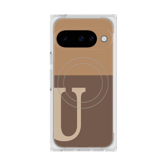 プレミアムスクエアケース with Pixelsnap［ オリジナル - initial two tone - U brown ］