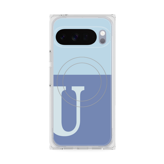 プレミアムスクエアケース with Pixelsnap［ オリジナル - initial two tone - U blue ］