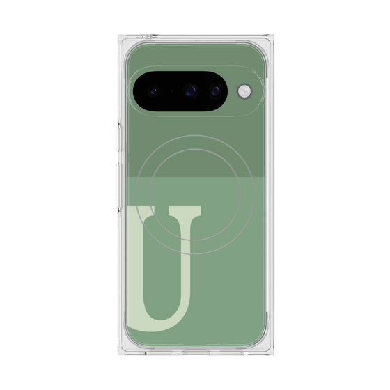 プレミアムスクエアケース with Pixelsnap［ オリジナル - initial two tone - U green ］