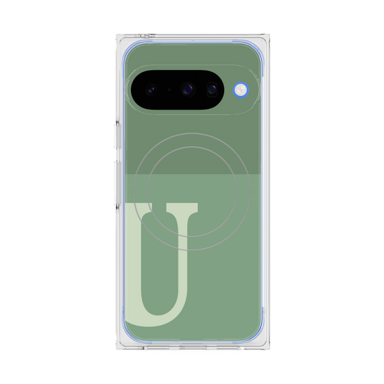 プレミアムスクエアケース with Pixelsnap［ オリジナル - initial two tone - U green ］
