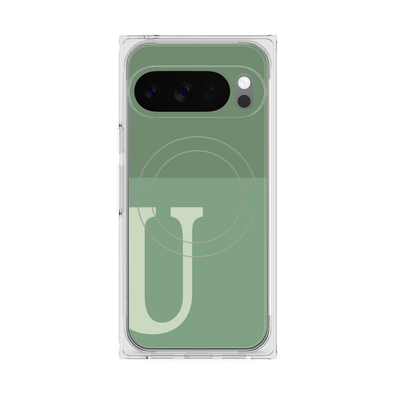 プレミアムスクエアケース with Pixelsnap［ オリジナル - initial two tone - U green ］