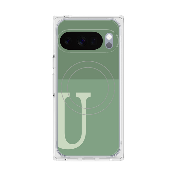 プレミアムスクエアケース with Pixelsnap［ オリジナル - initial two tone - U green ］