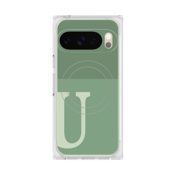 プレミアムスクエアケース with Pixelsnap［ オリジナル - initial two tone - U green ］
