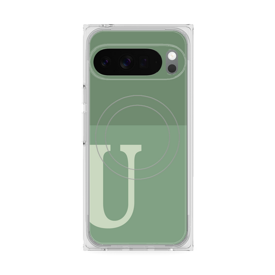 プレミアムスクエアケース with Pixelsnap［ オリジナル - initial two tone - U green ］