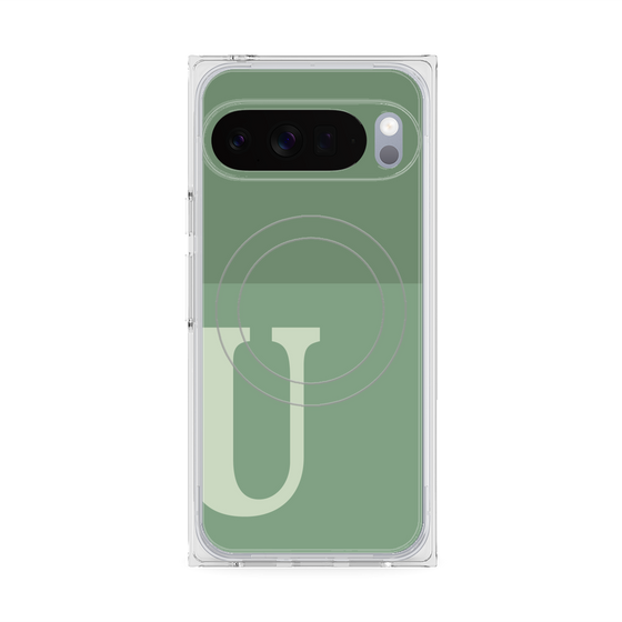 プレミアムスクエアケース with Pixelsnap［ オリジナル - initial two tone - U green ］