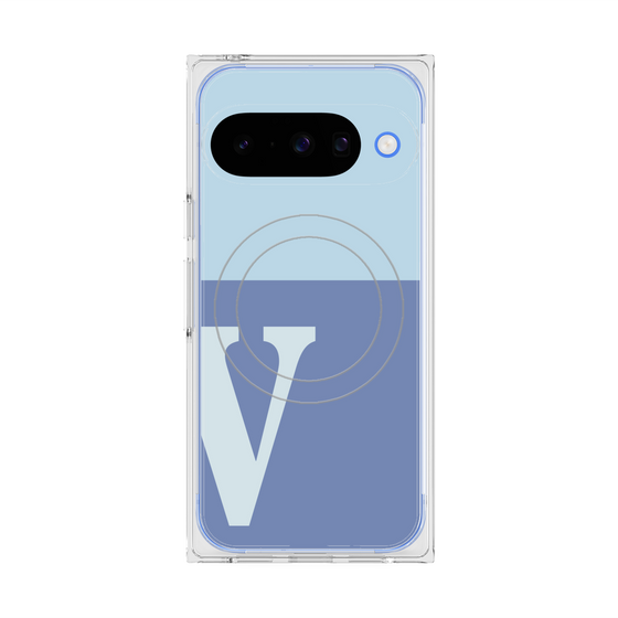 プレミアムスクエアケース with Pixelsnap［ オリジナル - initial two tone - V blue ］