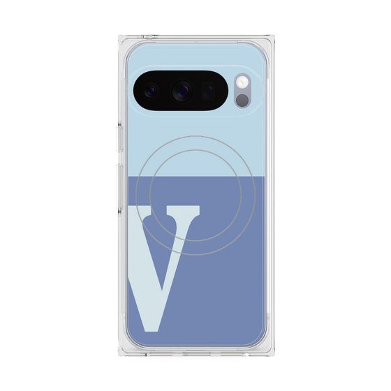 プレミアムスクエアケース with Pixelsnap［ オリジナル - initial two tone - V blue ］