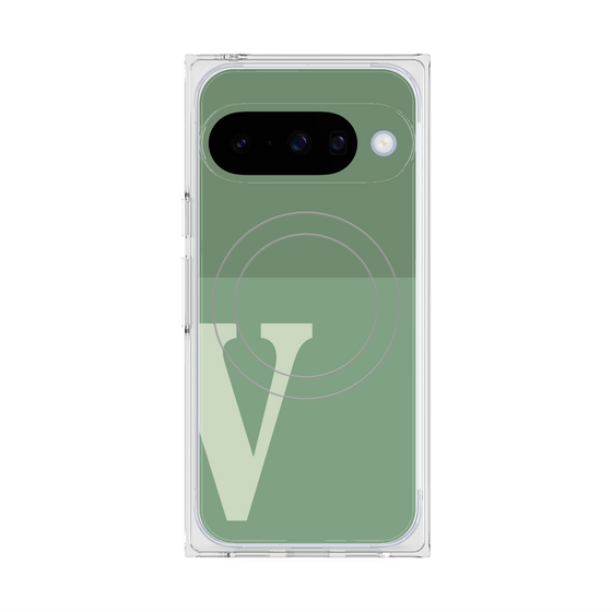 プレミアムスクエアケース with Pixelsnap［ オリジナル - initial two tone - V green ］