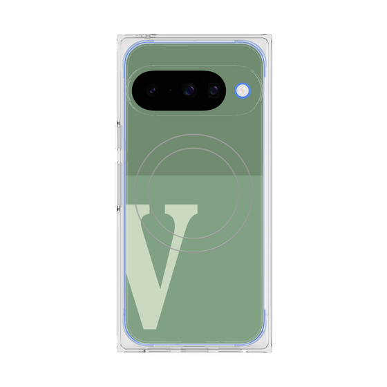 プレミアムスクエアケース with Pixelsnap［ オリジナル - initial two tone - V green ］