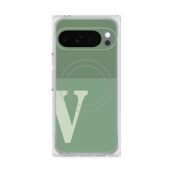プレミアムスクエアケース with Pixelsnap［ オリジナル - initial two tone - V green ］