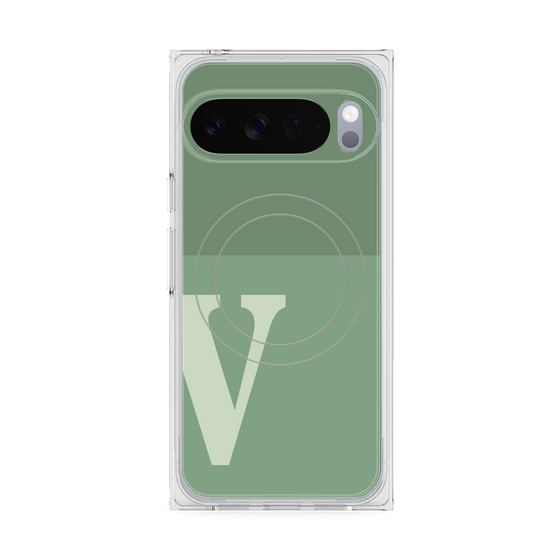 プレミアムスクエアケース with Pixelsnap［ オリジナル - initial two tone - V green ］