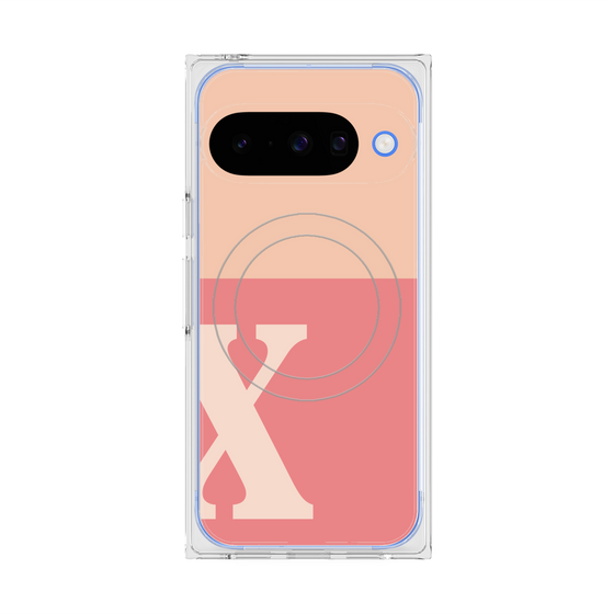 プレミアムスクエアケース with Pixelsnap［ オリジナル - initial two tone - X pink ］