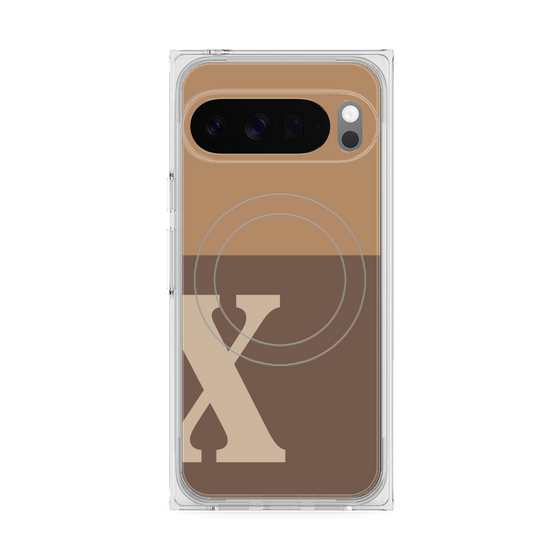 プレミアムスクエアケース with Pixelsnap［ オリジナル - initial two tone - X brown ］