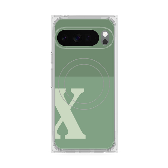 プレミアムスクエアケース with Pixelsnap［ オリジナル - initial two tone - X green ］