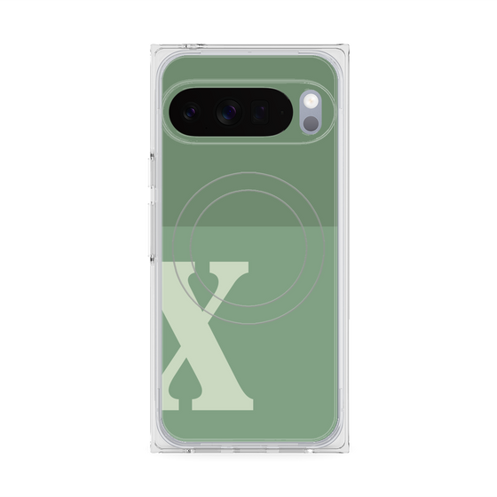 プレミアムスクエアケース with Pixelsnap［ オリジナル - initial two tone - X green ］
