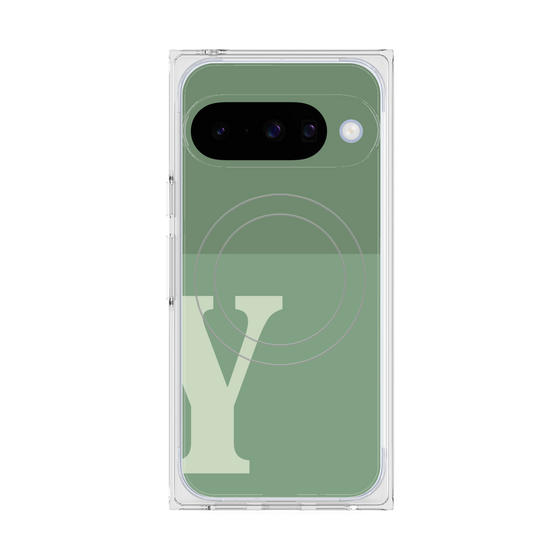 プレミアムスクエアケース with Pixelsnap［ オリジナル - initial two tone - Y green ］