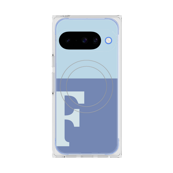プレミアムスクエアケース with Pixelsnap［ オリジナル - initial two tone - F blue ］