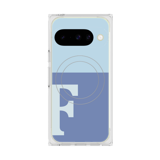 プレミアムスクエアケース with Pixelsnap［ オリジナル - initial two tone - F blue ］