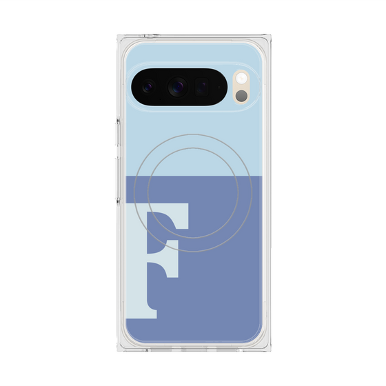 プレミアムスクエアケース with Pixelsnap［ オリジナル - initial two tone - F blue ］