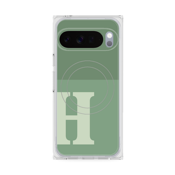 プレミアムスクエアケース with Pixelsnap［ オリジナル - initial two tone - H green ］