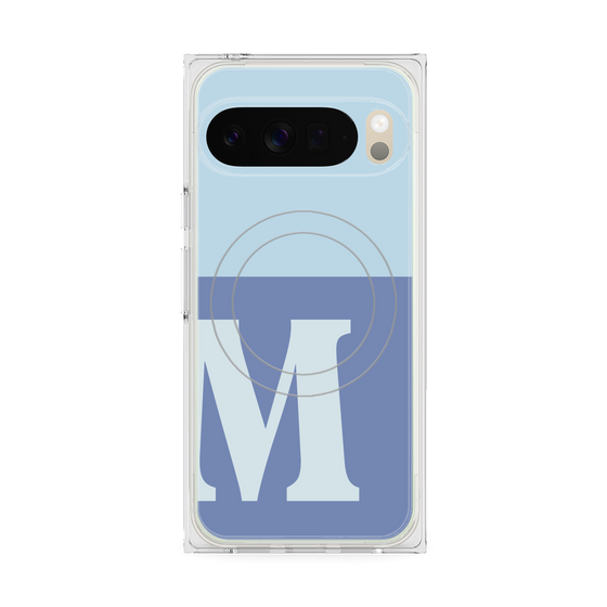 プレミアムスクエアケース with Pixelsnap［ オリジナル - initial two tone - M blue ］