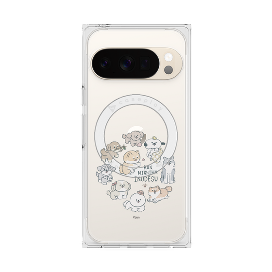 プレミアムスクエアケース with Pixelsnap［ こんにちは、いぬです - みんなそろって - クリア ］