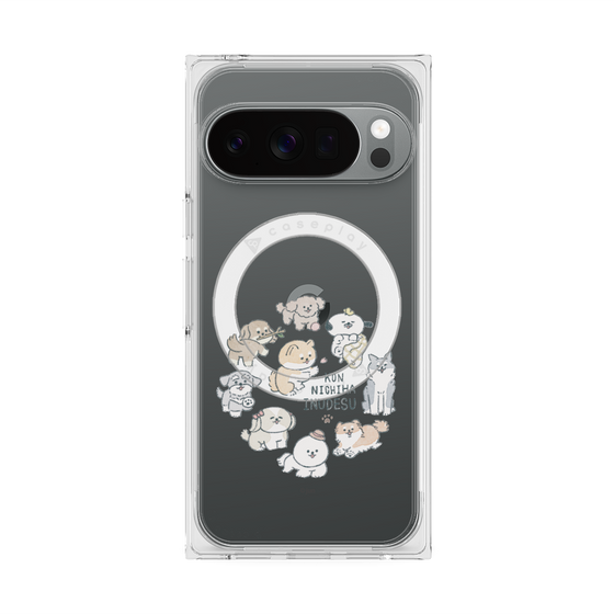 プレミアムスクエアケース with Pixelsnap［ こんにちは、いぬです - みんなそろって - クリア ］