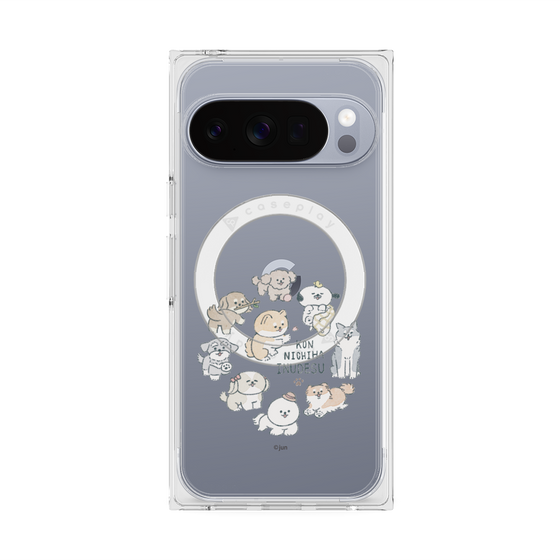 プレミアムスクエアケース with Pixelsnap［ こんにちは、いぬです - みんなそろって - クリア ］