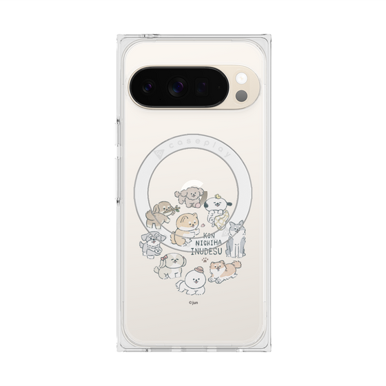 プレミアムスクエアケース with Pixelsnap［ こんにちは、いぬです - みんなそろって - クリア ］