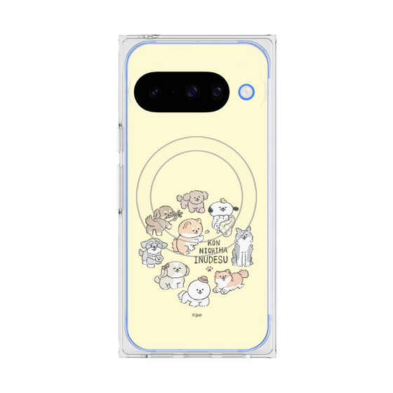 プレミアムスクエアケース with Pixelsnap［ こんにちは、いぬです - みんなそろって - ベージュ ］