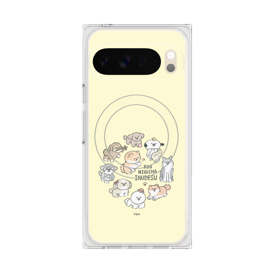 プレミアムスクエアケース with Pixelsnap［ こんにちは、いぬです - みんなそろって - ベージュ ］