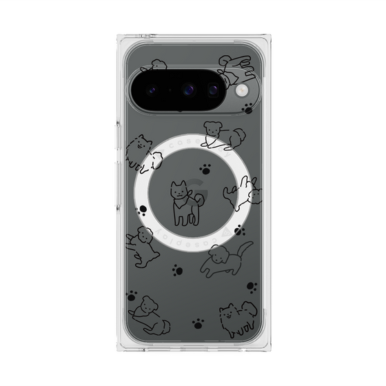 プレミアムスクエアケース with Pixelsnap［ オリジナル - CASEPLAYイヌ総柄 - black ］
