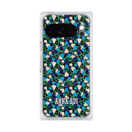 プレミアムスクエアケース with Pixelsnap［ ANNA SUI - HEARTS VINE - BLUE ］