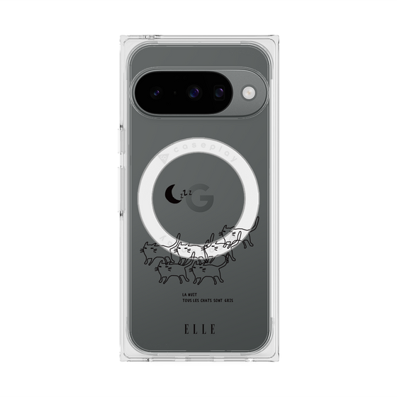 プレミアムスクエアケース with Pixelsnap［ ELLE - All cats are grey in the dark ］