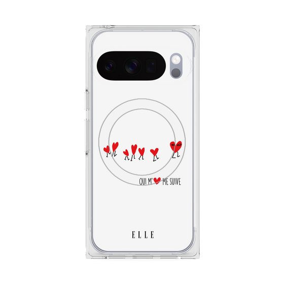 プレミアムスクエアケース with Pixelsnap［ ELLE - Let who love me follow me - ホワイト ］