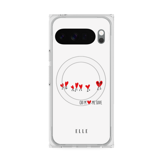 プレミアムスクエアケース with Pixelsnap［ ELLE - Let who love me follow me - ホワイト ］