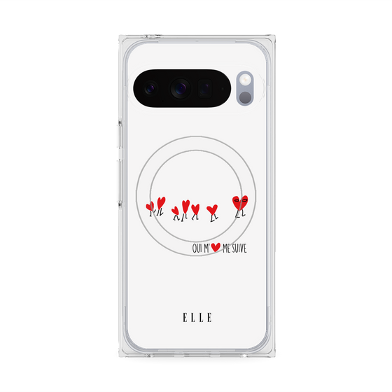 プレミアムスクエアケース with Pixelsnap［ ELLE - Let who love me follow me - ホワイト ］