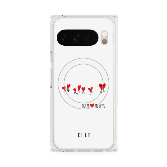 プレミアムスクエアケース with Pixelsnap［ ELLE - Let who love me follow me - ホワイト ］